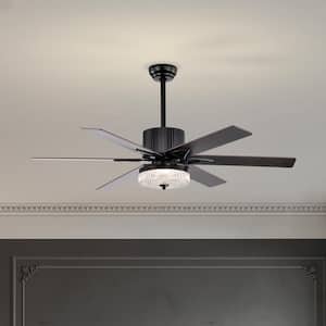 52 in. Indoor Matte Black Modern LED Ceiling Fan with Remote Control, Reversible 6 Blades and Reversible Motor