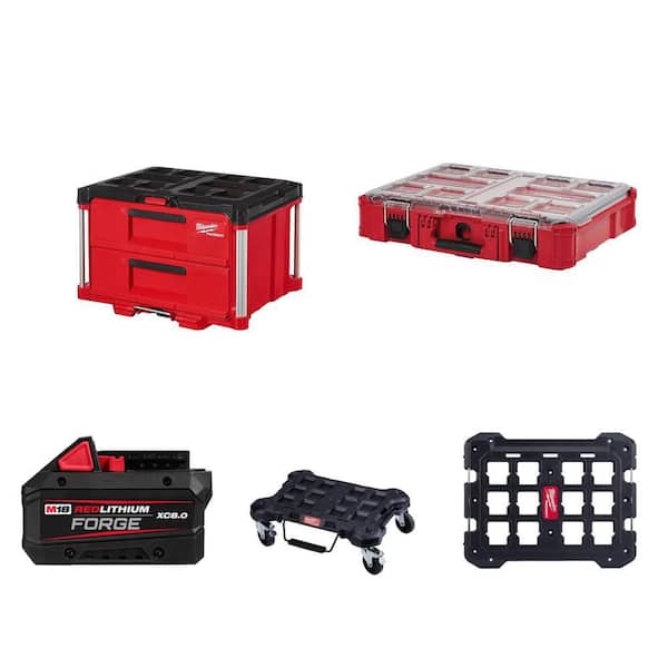 PACKOUT 22 in. Tool Box, Organizer, M18 8.0 Ah Battery, Dolly and Plate