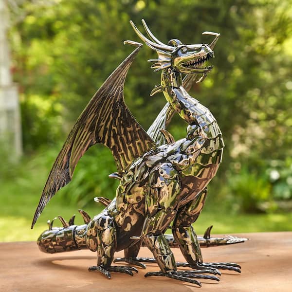 Zaer Ltd. International 21 in. Tall Metal Dragon Statue &quot