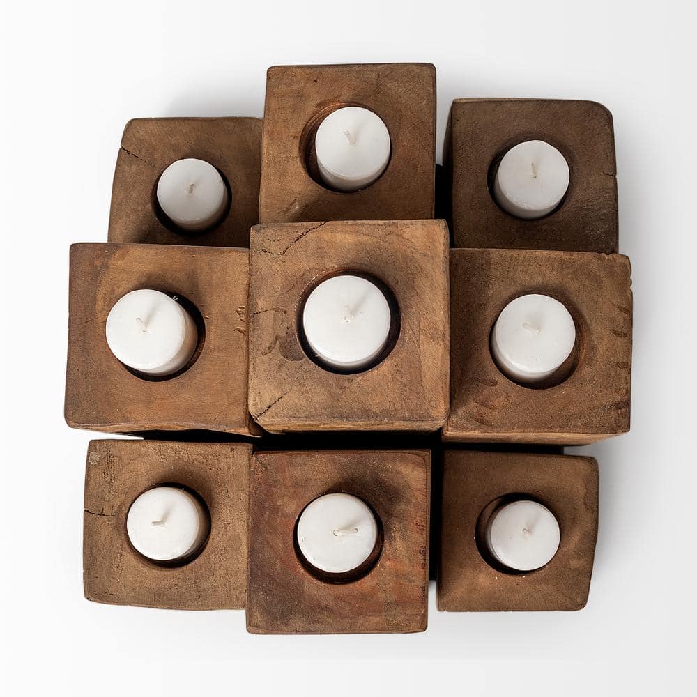 Rustic Honey Brown Wood Block Candelabra