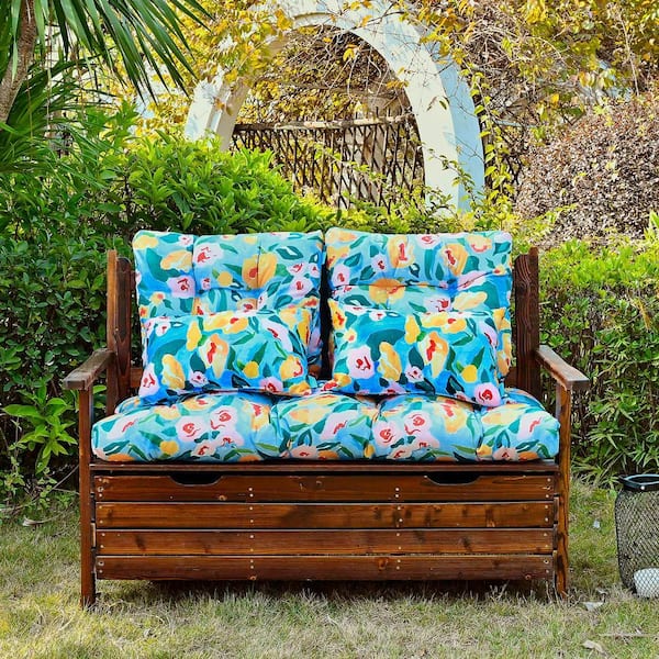 BLISSWALK Outdoor Floral Cushions Loveseat Chair with Bench