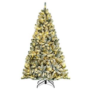 6 ft. Green Pre-Lit Snow Flocked Hinged Artificial Christmas Tree with 928 Tips and Metal Stand