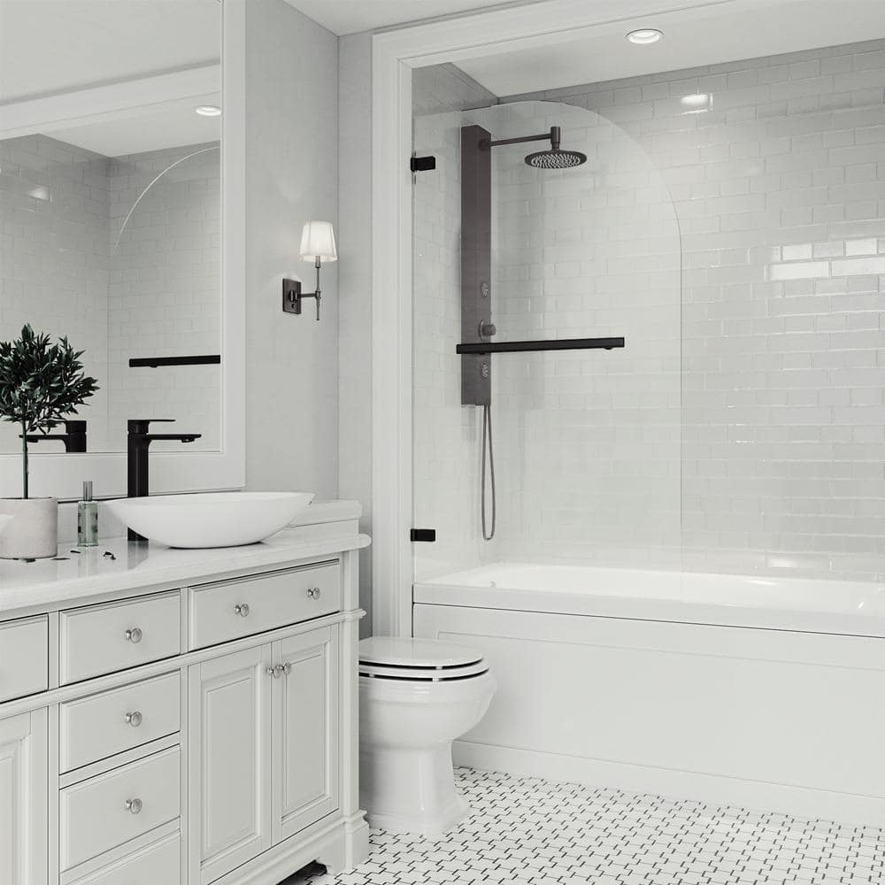 Orion 34" W x 58" H Frameless Matte Black Tub Door