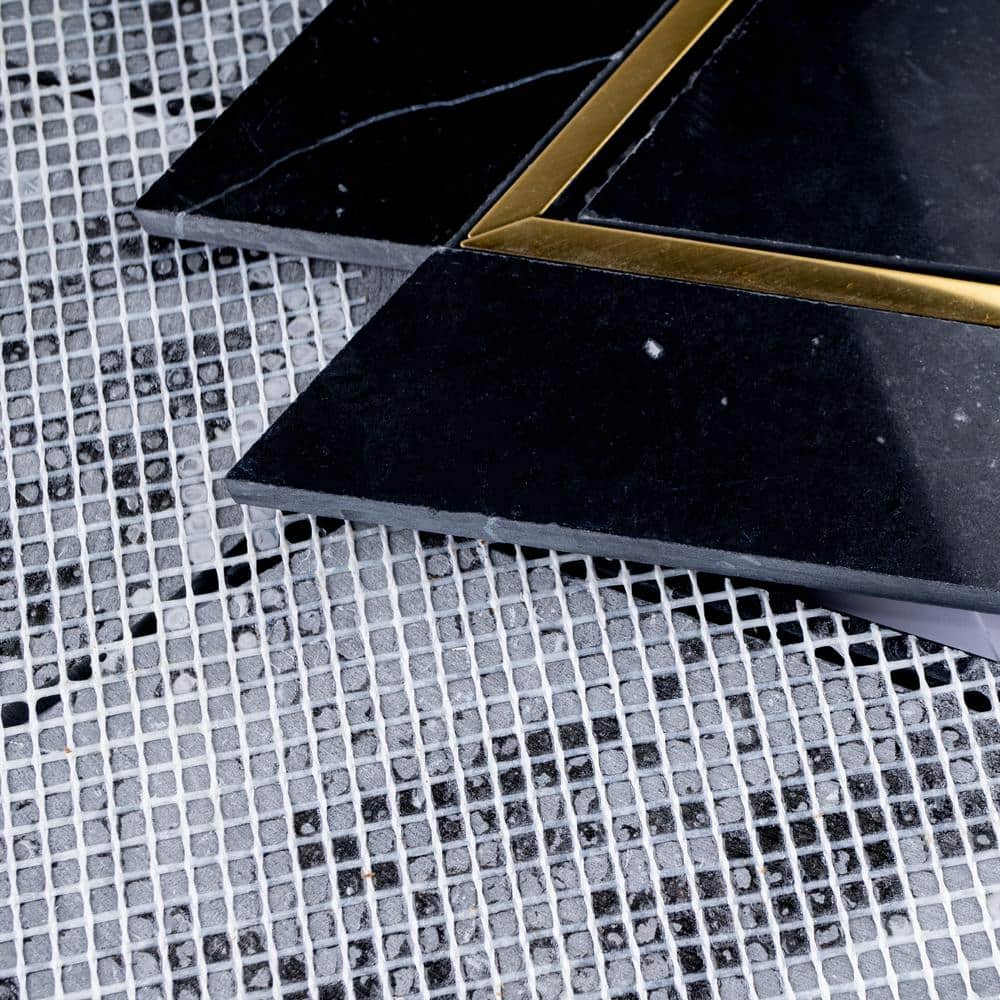Black and Gold Geometric Polished Marble Mosaic Wall Tile