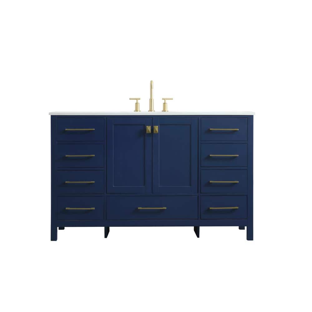 54 in. W x 22 in. D x 34 in. H Bath Vanity in Blue with Calacatta White Engineered Marble Top price history on PriceWatchPro
