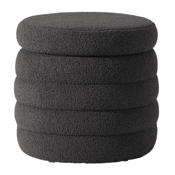 WESTINFURNITURE Bayville Modern 16" Tall Sherpa Fabric Tufted Round Storage Ottoman in Charcoal Gray