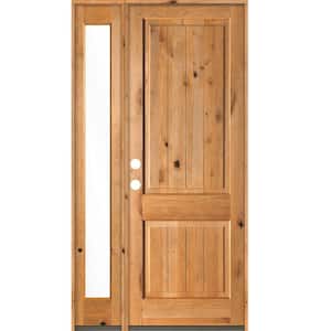 50 in. x 96 in. Rustic Knotty Alder Sidelite 2 Panel Right-Hand/Inswing Clear Glass Clear Stain Wood Prehung Front Door