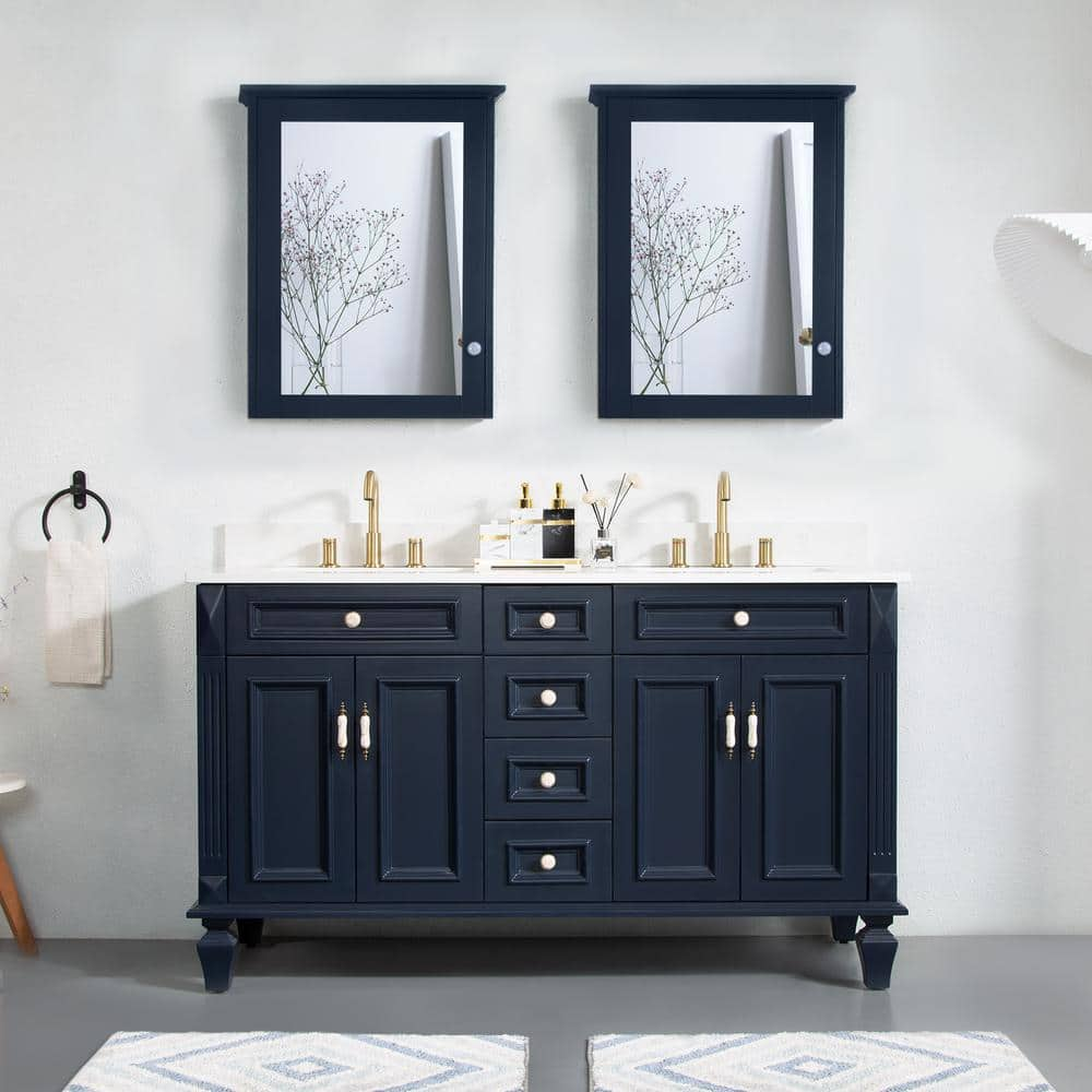 ANGELES HOME 60 in. W x 22 in. D x 35 in. H Double Sink Bathroom Vanity ...