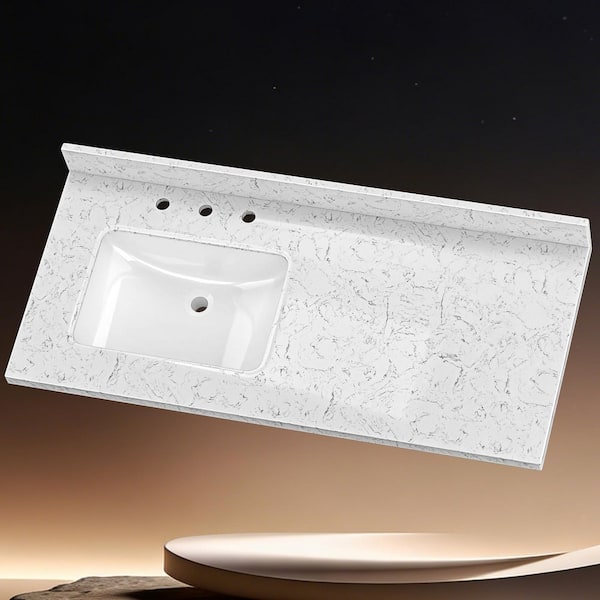 CTK 48 in. W x 22 in. D Engineered Stone White Rectangular Single Sink Bathroom Vanity Top in Carrara White