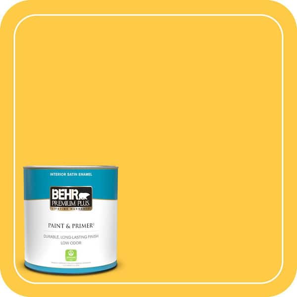 BEHR PREMIUM PLUS 1 qt. #P290-6 English Daisy Satin Enamel Low Odor Interior Paint & Primer