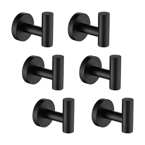 tunuo Bathroom Round Robe Hook and Towel Hook in Matte Black (6-Pack)