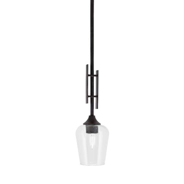 Unbranded Ontario 60-Watt, 1-Light Dark Granite Stem Hung Mini Pendant Light with Clear Bubble Glass Shade and No Bulb Included
