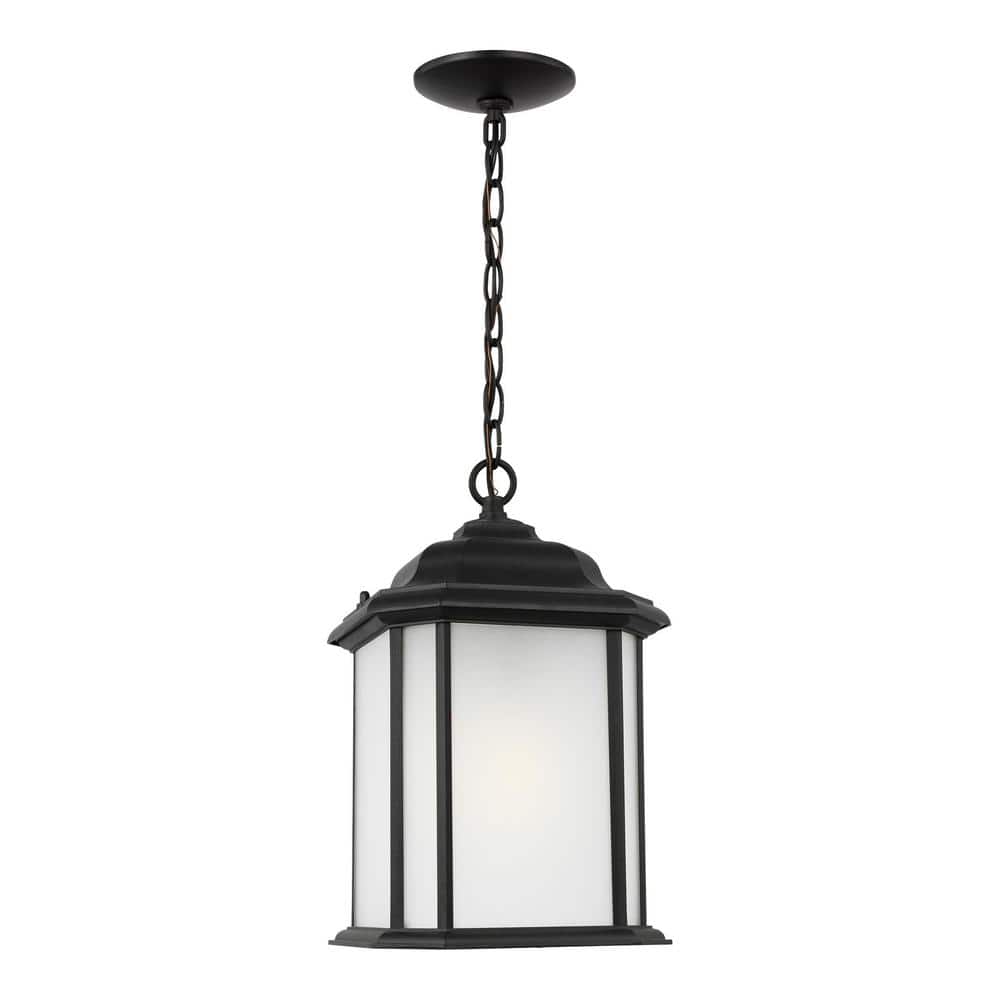 Kent Black Die-Cast Aluminum Outdoor Pendant with Satin Etched Glass
