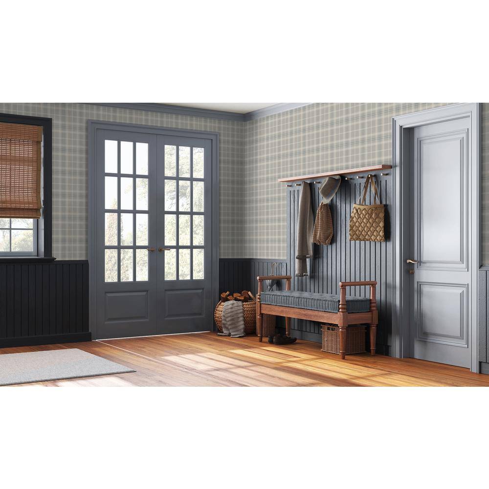 Argos Gray and Blue Plaid Self-Adhesive Vinyl Wallpaper