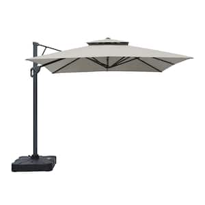 10 ft. Aluminum and Steel Cantilever Outdoor Patio Umbrella in Gray with Base