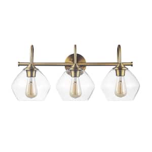 Harrow 26 in. Inch 3-Light Brass Finish Vanity Light Fixture with Clear Glass Shades