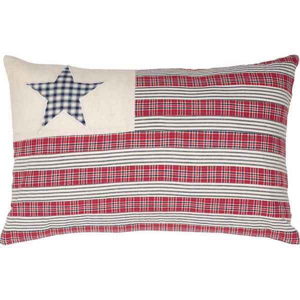 VHC BRANDS Hatteras Red White Blue Americana Patch Flag 14 in. x 22 in. Throw Pillow