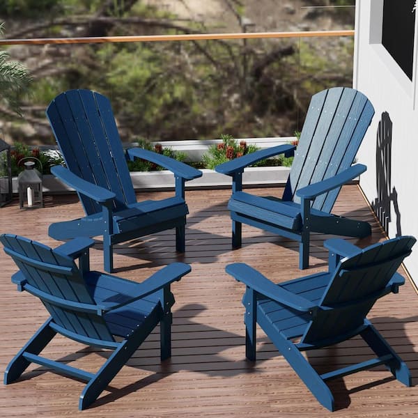 Classic Navy Plastic Outdoor Patio Adirondack Chair (Set of 4)