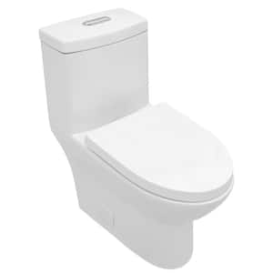 1 Piece 1.1GPF/1.6 GPF Dual Flush Elongated Ceramic Toilet in White with Slow Close Seat