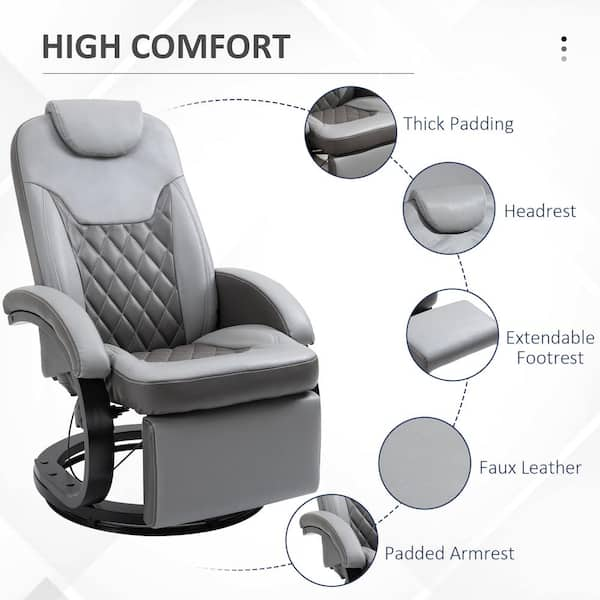 HOMCOM Gray Faux Leather Standard (No Motion) Recliner 833