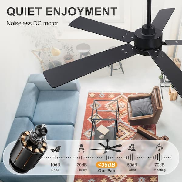 Breezary Valerie 52 in. Black Standard Smart Covered Outdoor