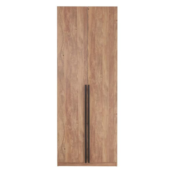 Lee Golden Brown 31.5 in. Freestanding Wardrobe with 4 Shelves, 2-Drawers and SNAP Tool-Free Assembly