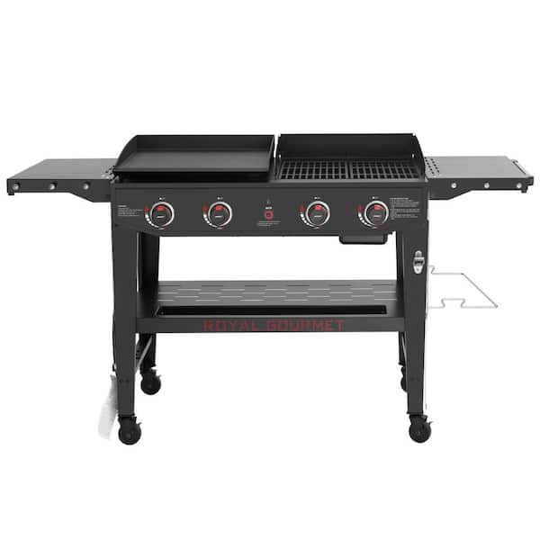 Royal Gourmet 4-Burner Gas Grill and Griddle Combo in Black with Extra Cooking Grates, Heavy-Duty and Durable for Outdoor Cooking
