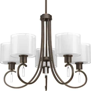 Invite Collection 41-1/2 in. 5-Light Antique Bronze White Shade New Traditional Bathroom Vanity Light