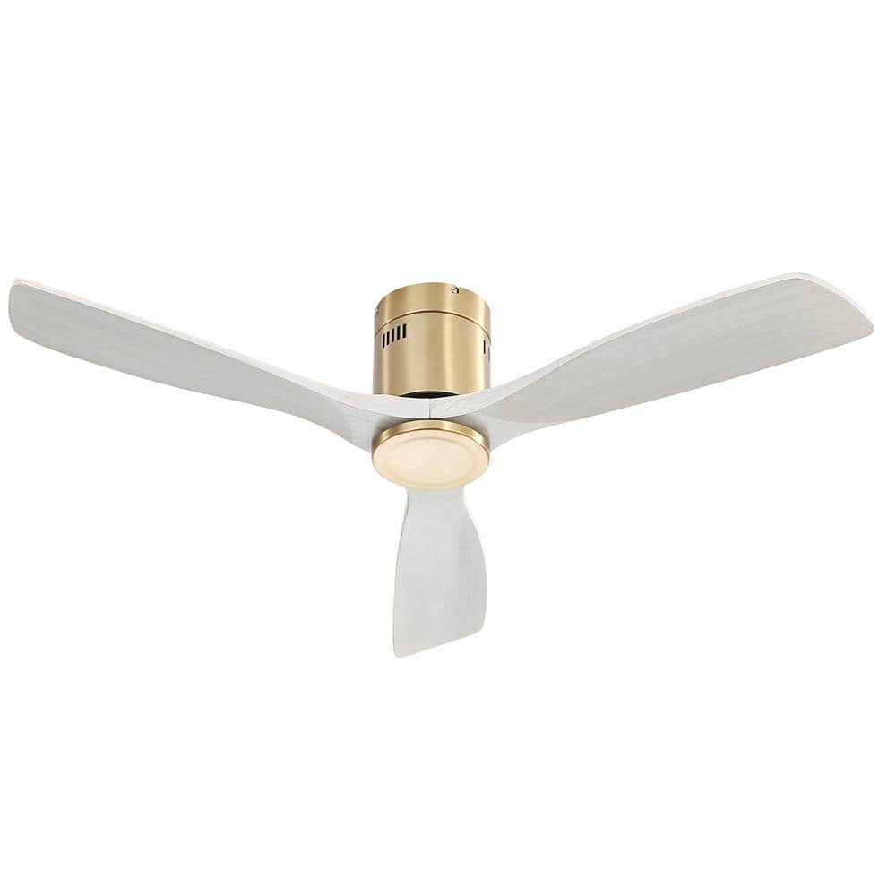52 in. Smart Indoor White Integrated LED Ceiling Fan w/3 Wood Fan Blade, Re