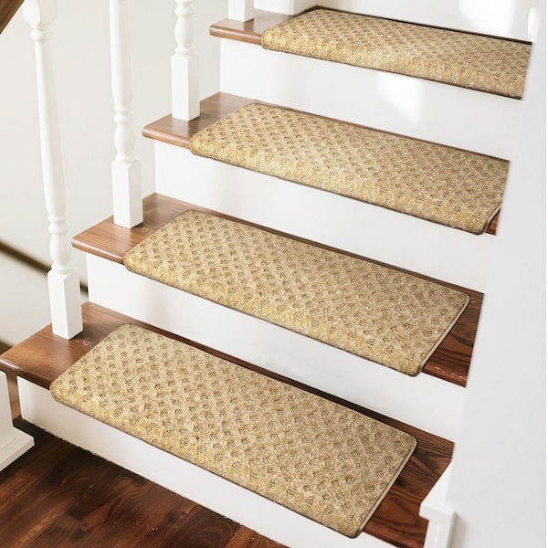 Bullnose Khaki Mini Diamond Trellis 9.5 in. x 30 in. x 1.2 in. Polypropylene Carpet Stair Tread Cover Rug Mat Set of 12