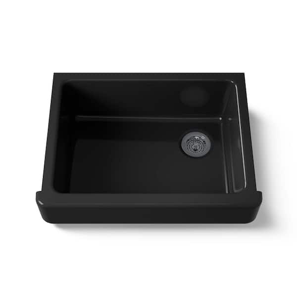 KOHLER Whitehaven Farmhouse Apron-Front Cast Iron 30 in. Single Basin Kitchen Sink in Black Black