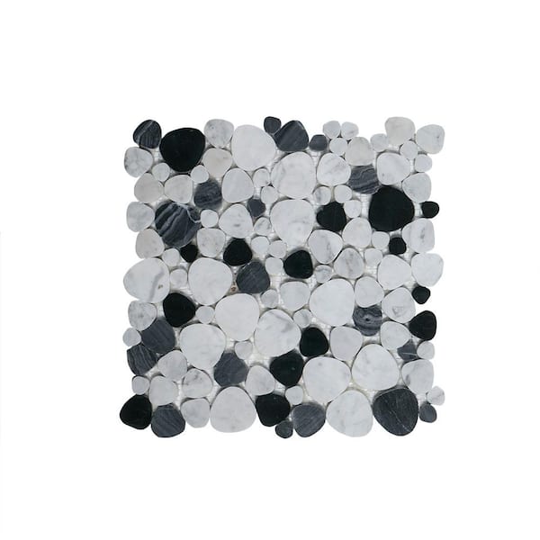 Jeffrey Court Rock Out White 10.75 in. x 10.75 in. Pebble Polished Marble Wall and Floor Mosaic Tile (0.802 sq. ft./Each)