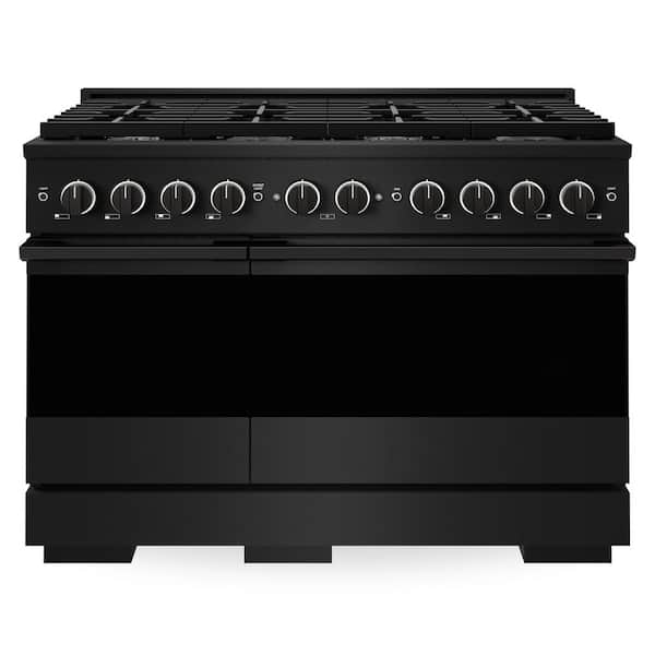 48 in. 6.7 cu. ft. Marino Dual Fuel Freestanding Range with Gas Cooktop and 8 Brass Burners in Black Stainless Steel