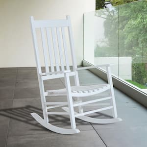 Versatile White Wooden Indoor/Outdoor High Back Slat Rocking Chair