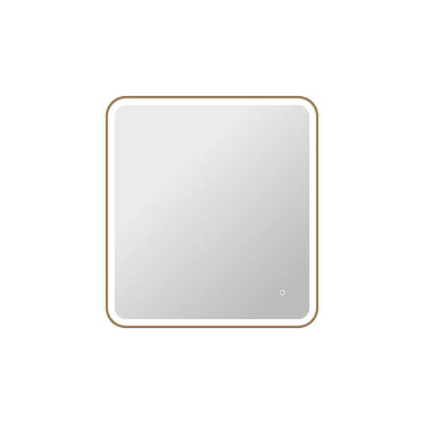 33 in. W x 36 in. H Rectangle Framed LED Wall Mirror in Satin Gold