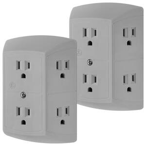6-Outlet Wall Plug Adapter Power Strip, Gray (2-Pack)