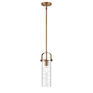 Pilaster II Cylinder 100-Watt 1 Light Brushed Brass Shaded Pendant Light with Clear glass Clear Glass Shade