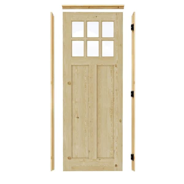 30 in. x 80 in. Right-Handed 6-Lite Clear Glass and 2-Panel Unfinished Pine Wood Prehung Front Door +Quick Assemble Jamb