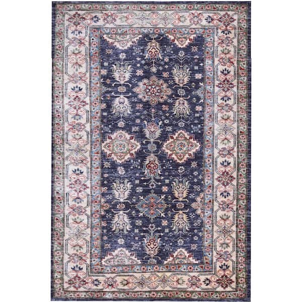 Fulton Navy doormat 2 ft. x 3 ft. Medallion Traditional Area Rug