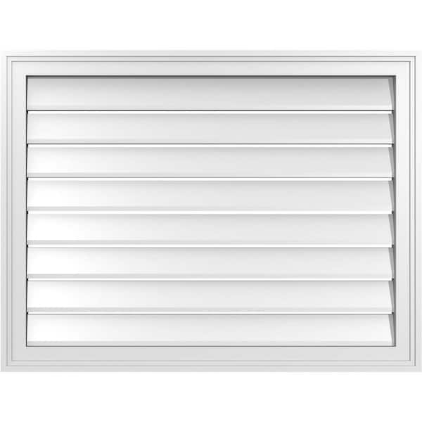 Ekena Millwork 34" x 26" Vertical Surface Mount PVC Gable Vent: Functional with Brickmould Frame