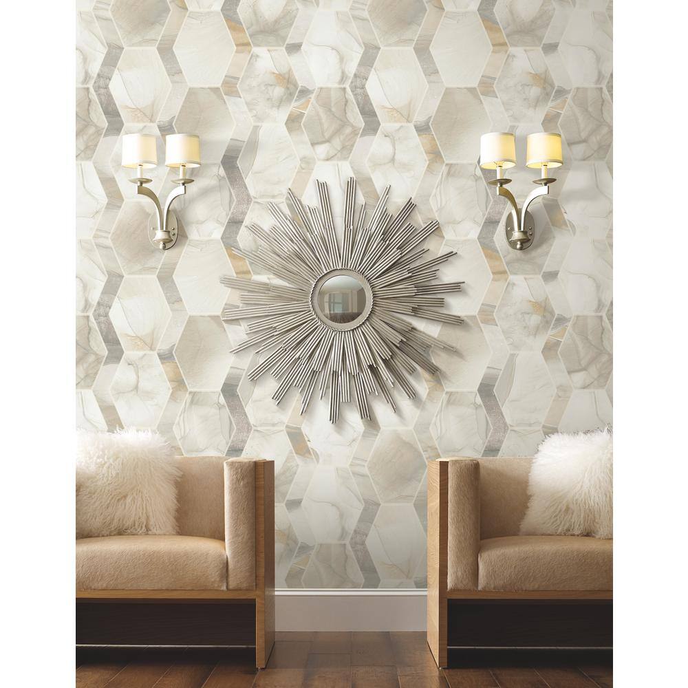 Cream and Gray Hexagon Tile Stone Wallpaper