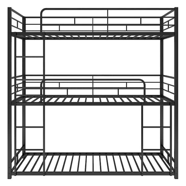 STICKON Black Metal Twin Size Triple Bunk Bed with Guardrail