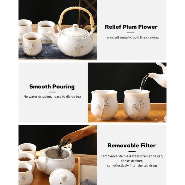 JFVKAF Japanese Porcelain Tea Set with Golden Plum Design, 1