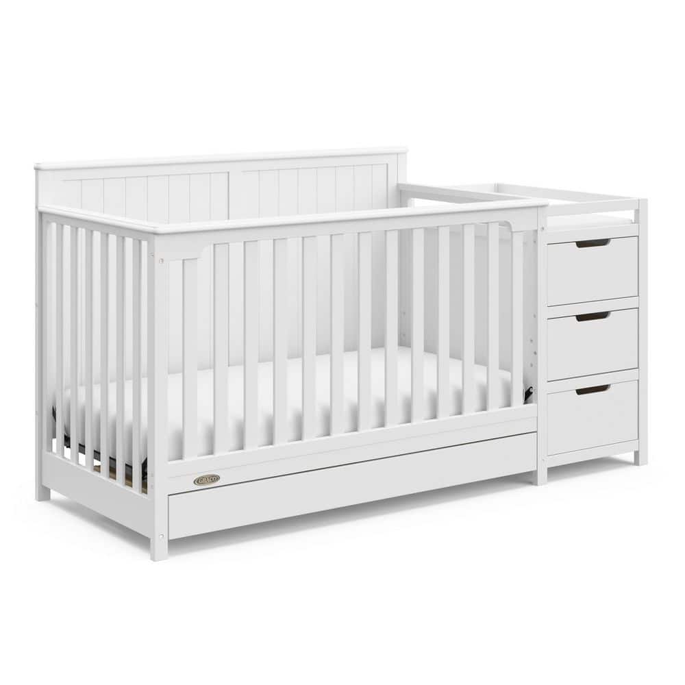 White 5-in-1 Convertible Crib and Changer with Drawer