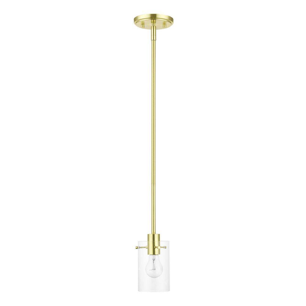 Munich Satin Brass 1-Light Pendant with Clear Glass Shade