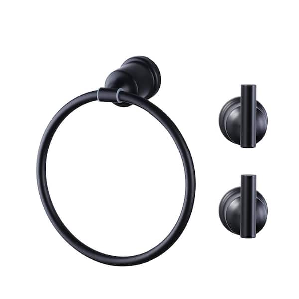 ARCORA Round 3 -Piece Bath Hardware Set with Mount Hardware Included Towel/Robe Hook in Matte Black