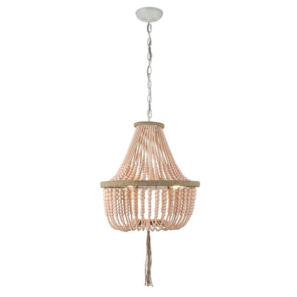 SAFAVIEH Lush 40-Watt 3-Light Blush Pendant-Light with Wood Beads Shade