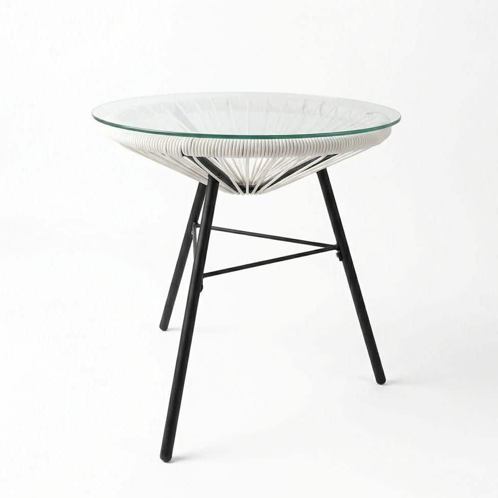 Modern White Round Side Table, 17.75 in. Synthetic Wicker and Glass Top Outdoor Patio End Table, 17.25 in. High price history on PriceWatchPro
