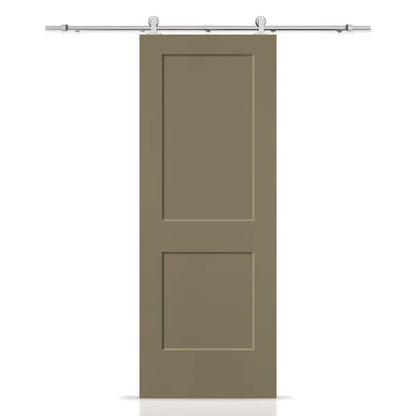 CALHOME 30 in. x 80 in. Oliver Green Painted MDF Solid Core 2-Panel Shaker Interior Sliding Barn Door with Hardware Kit