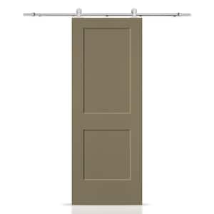 36 in. x 80 in. Oliver Green Painted MDF Solid Core 2-Panel Shaker Interior Sliding Barn Door with Hardware Kit